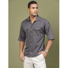 RIGO Men's Oversized Half Sleeves Polyester Charcoal Shirt