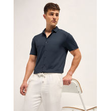 THE BEAR HOUSE Blue Solid Slim Fit Water Repellent Performance Shirt