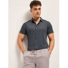 THE BEAR HOUSE Grey Solid Slim Fit Water Repellent Performance Shirt