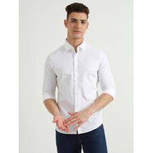 United Colors of Benetton White Slim Fit Spread Collar Solid Shirt