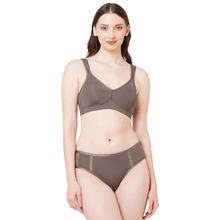 SOIE Women's Minimiser Non-padded Non-wired Bra With High Waist Panty Brown (Set of 2)