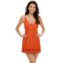 Clovia Satin Ruffled Babydoll In Rust Orange