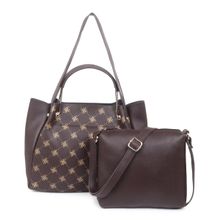 Yelloe Women Brown Printed Handbag with Sling Bag (Pack of 2)