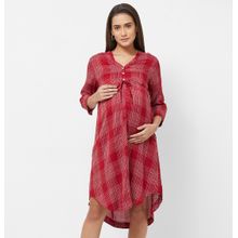 Mystere Paris Maternity Checked Dress - Red