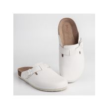 NoStrain Mens Mule Cork With An Adjustable Buckle - White