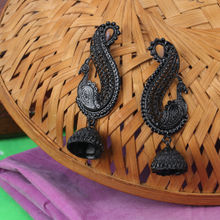 Anika's Creations Black Painted Peacock Shape Jhumka Earring