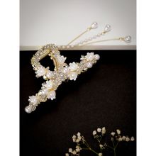 PANASH White Pearl and stone Embellished Claw Clip