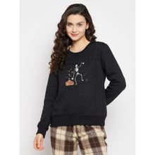 Clovia Graphic Print Sweatshirt in Black Fleece