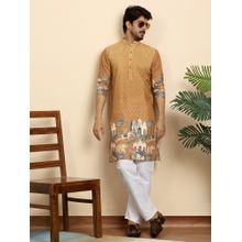 Kraft India Self Pattern Royal Motifs Cotton Blend Beige Kurta with Pyjama