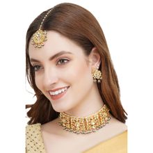Auraa Trends Kundan Bridal Choker Necklace Set with Mangtika