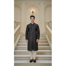 Gahan Mens Black Embellished Kurta with Chudidar with Heavy Sequins Work