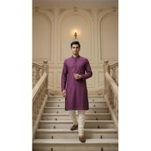 Gahan Woven Purple Colored Mens Kurta with Chudidar with Embroidery Style