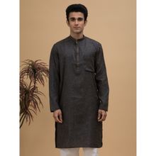 NEUDIS Men Black Cotton Linen Blend Long Kurta