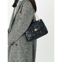 Accessorize London Women'S Faux Leather Black Eva Quilt Shoulder Sling Bag