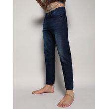 Campus Sutra Mens Navy Blue Cinched Hem Denim Jeans