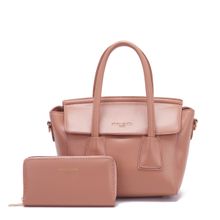 Pierre Cardin PU Leather Satchel Bag For Women Includes One Wallet- Mauve (Set of 3)