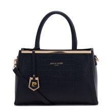 Pierre Cardin Women PU Leather Satchel Handheld Bag with Detachable Strap- Black