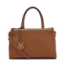 Pierre Cardin Women PU Leather Satchel Handheld Bag with Detachable Strap- Tan