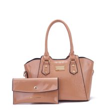 Pierre Cardin Women PU Leather Tote Bag Spacious Compartment- Mauve (Set of 3)