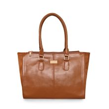 Pierre Cardin Women PU Leather Tote Bag with Zipper -Tan