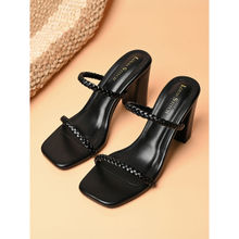 Louis Stitch Women Black Open Toe Block Heel Lightweight Sandals