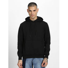 VEIRDO Mens Black Fleece Solid Hooded Neck Comfortable & Stylish Hoodie
