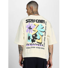 VEIRDO Mens Beige Fleece Graphic Crew Neck Comfortable & Stylish T-Shirt