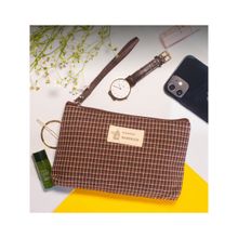 Visual Echoes Brown Checkered Everyday Essential Pouch