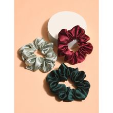 Toniq Satin Multicolor Scrunchies for Women (Set of 3)