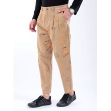 The Indian Garage Co Men Beige Relaxed Cropped Face Print Mid-Rise Stretchable Chinos