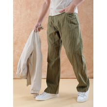 The Indian Garage Co Men Olive Loose Fit Striped Mid-Rise Trouser