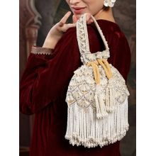 Anekaant Opal Thread Pearl Velvet Embroidered Potli Bag