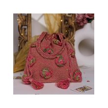 ITIHASIKALA Amber Bloom Embellished Crochet Potli Bag