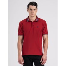 Red Tape Mens Red Polyester High Stretch Collar Polo T-Shirt