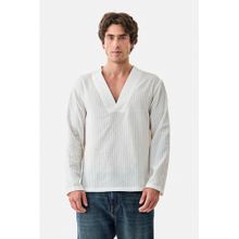 Snitch White Textured Full Sleeves Boxy Casual T-Shirt for Men
