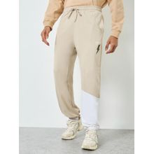 Styli Mens Blue Drawstring Oversized Cut and Sew Printed Joggers