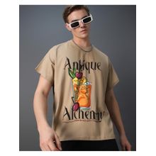 Bewakoof Men's Ginger Root Brown Antique alchemy Graphic Printed Square Fit Vest