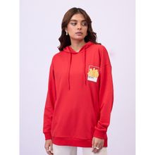 MIXT by Nykaa Fashion Unisex Red Graphic Print Round Neck Oversized Hoodie