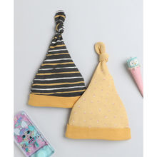 Bumzee Mustard & Black Baby Boys Knotted Cap (Pack of 2)