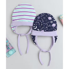 Bumzee Navy & Lavender Baby Girls Ear Flap Tying Cap (Pack of 2)