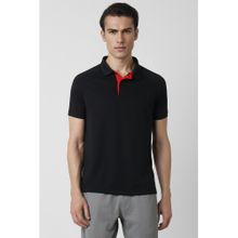 Van Heusen Men Black Solid Polo Neck T-shirt