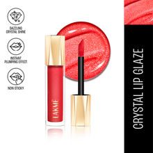 Lakme Glitterati Lip Glaze, High Shine Plumper Lip Gloss Oil With Collagen - Scarlet Spritzer