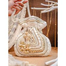 NR BY NIDHI RATHI White and Gold Embellished Potli Bag