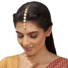 Accessher Traditional Delicate Gold Plated Kundan Pearls Maang Tikka for Women