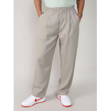 Campus Sutra Mens Greige Linen-Blend Trouser