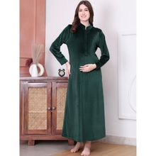 Secret Wish Bottle Green Solid Velvet Maternity Nighty