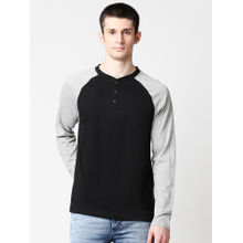 Bewakoof Black And Grey Melange Raglan Full Sleeve Henley T-Shirt