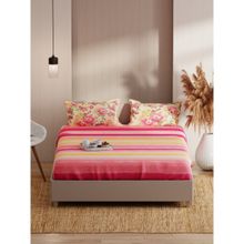 KOPA Double Bedsheet With Pillow Covers (Bio-Soft Cotton Feel) Floral-Pink/Yellow (Queen)