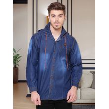 KUONS AVENUE Men's Dark Blue Hooded Denim Casual Shirt