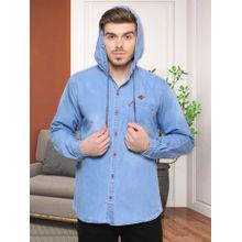 KUONS AVENUE Men's Medium Blue Hooded Denim Casual Shirt